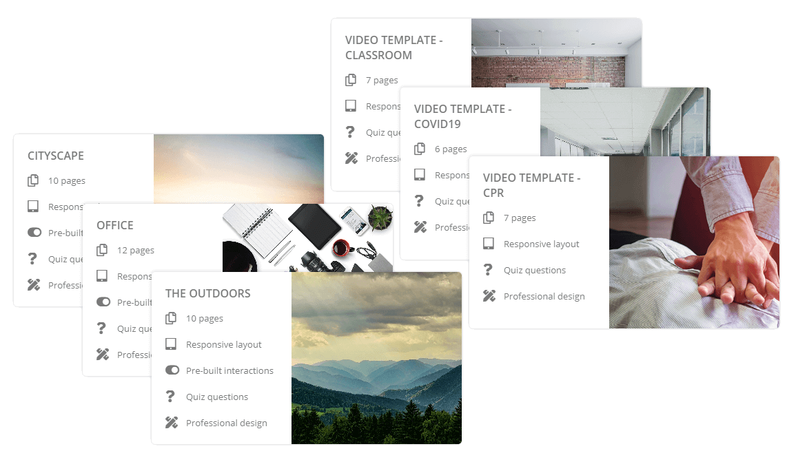 Examples of fully responsive templates to allow authors to create the best e-learning quickly
