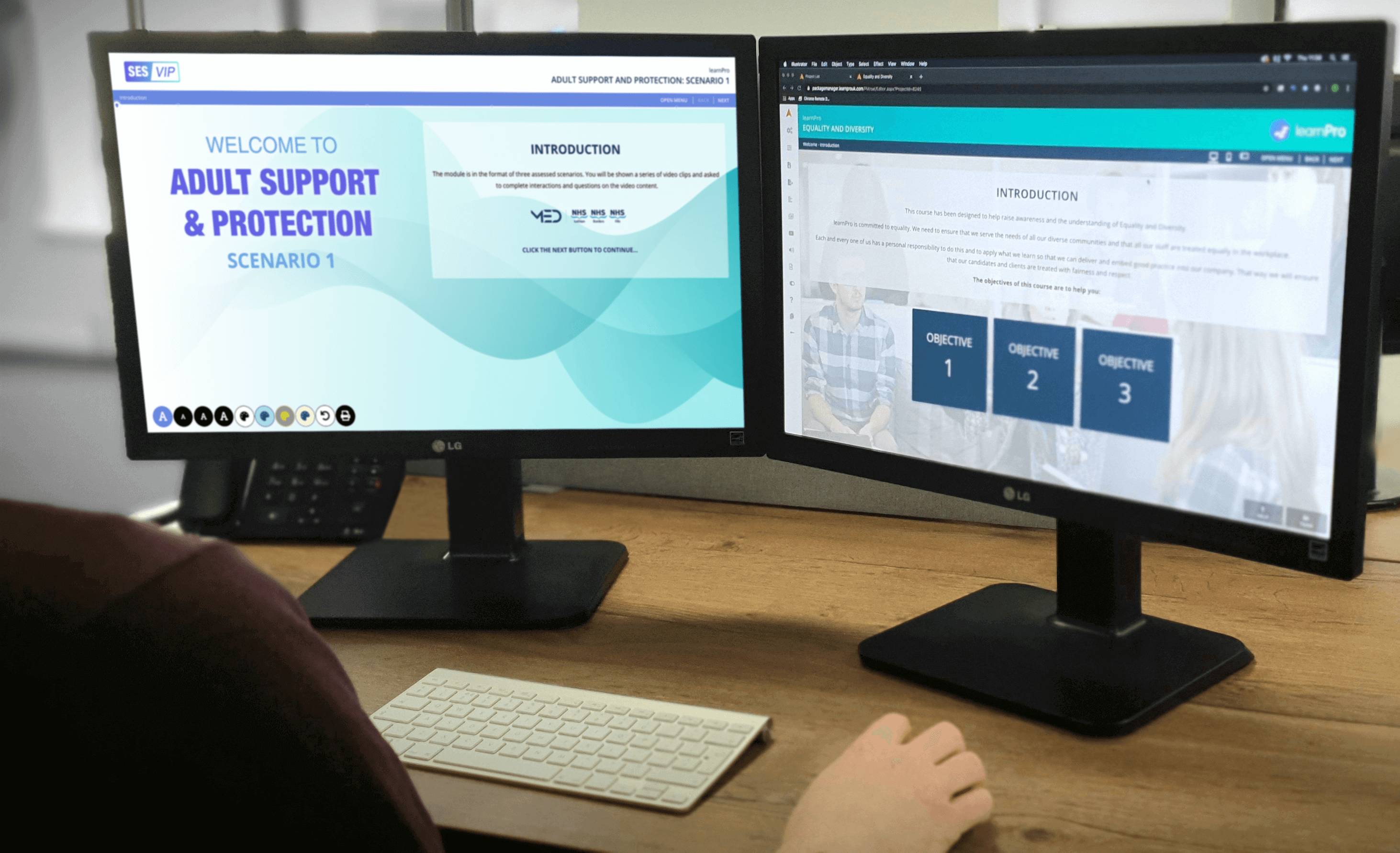 Example of an e-learning developer creating modules in LAB Advanced