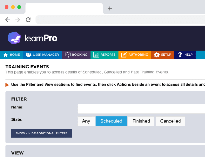 Course Booking System dashboard
